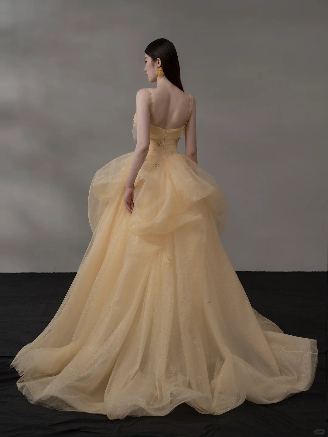 Glitter Light Orange Spaghetti Straps A-Line Tulle Long Prom Dresses Gorgeous Wedding Dress with Rhinestones