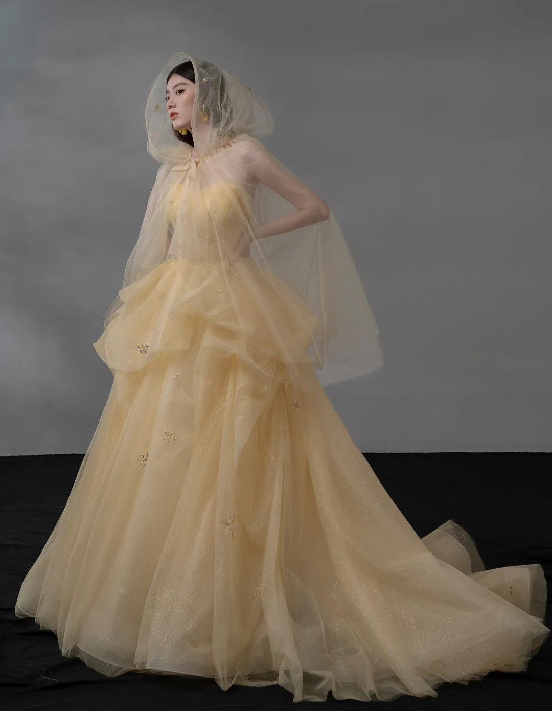 Glitter Light Orange Spaghetti Straps A-Line Tulle Long Prom Dresses Gorgeous Wedding Dress with Rhinestones