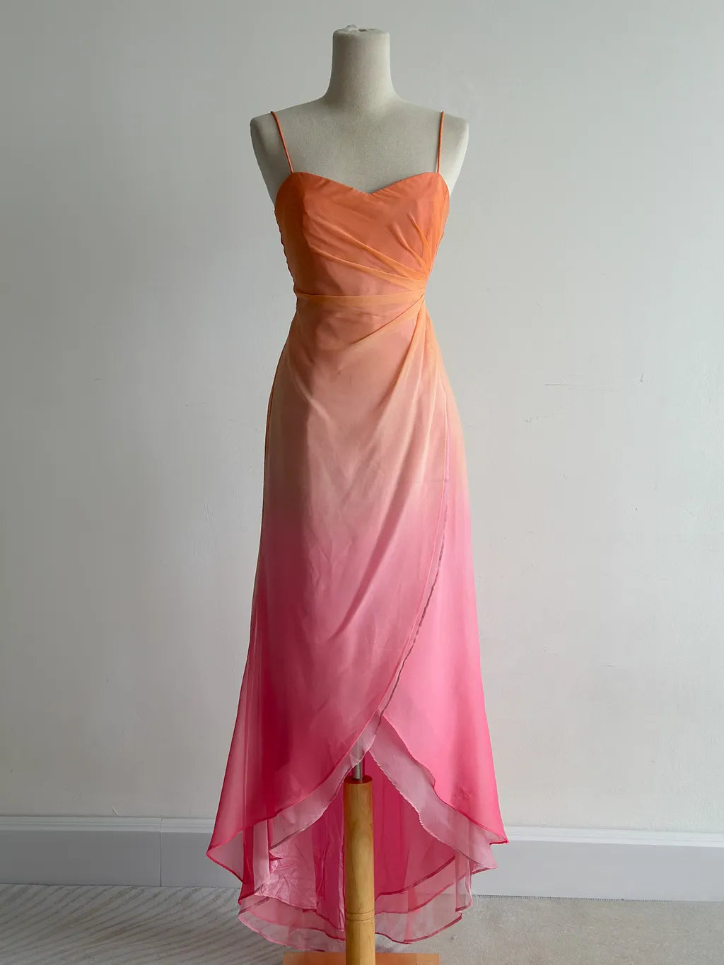 Fairytale Gradient Orange Pink Spaghetti Straps A-Line Chiffon Prom Dresses  Evening Gowns
