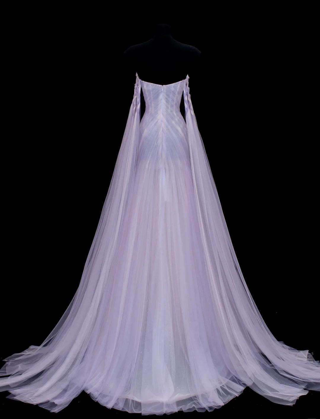 Elegant Purple Strapless A-Line Tulle Long Prom Dresses Formal Evening Gowns