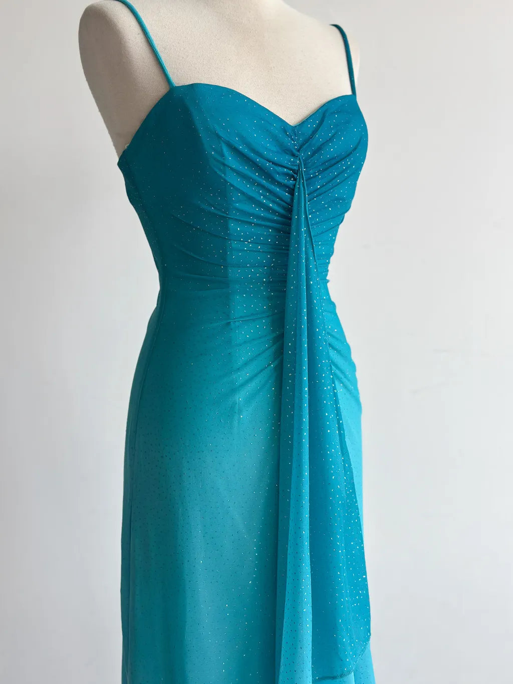 Glitter Gradient Blue Spaghetti Straps Sheath Chiffon Prom Dresses Evening Dress Gowns