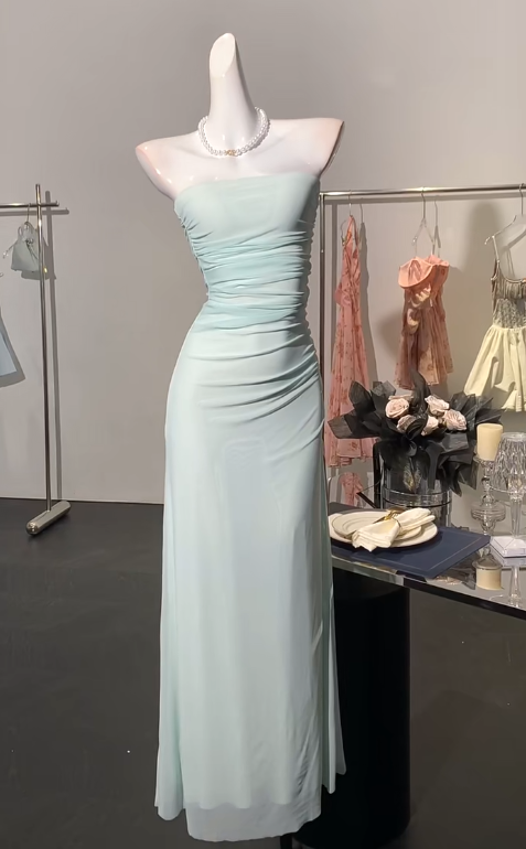 Elegant Light Green Strapless Bodycon Chiffon Prom Dresses Simple Formal Evening Gowns