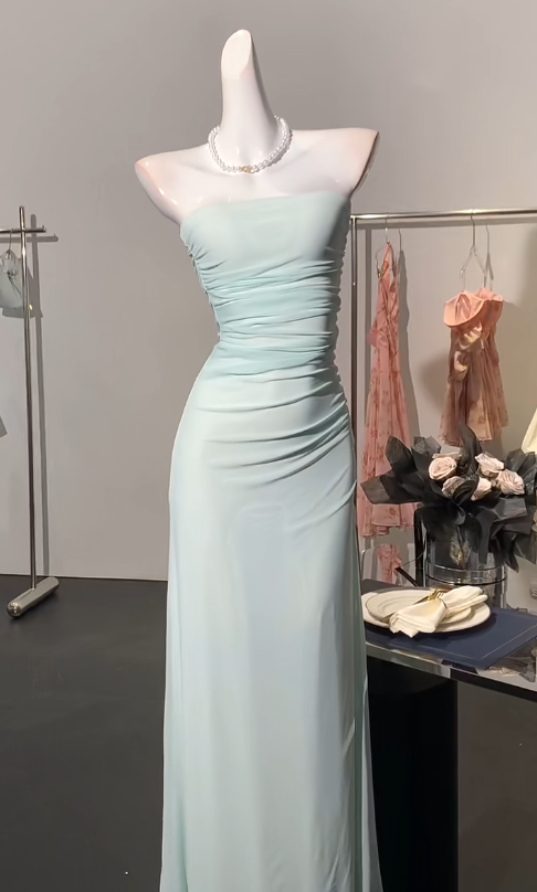 Elegant Light Green Strapless Bodycon Chiffon Prom Dresses Simple Formal Evening Gowns