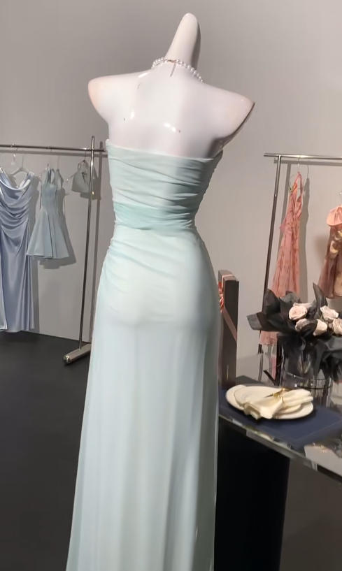 Elegant Light Green Strapless Bodycon Chiffon Prom Dresses Simple Formal Evening Gowns