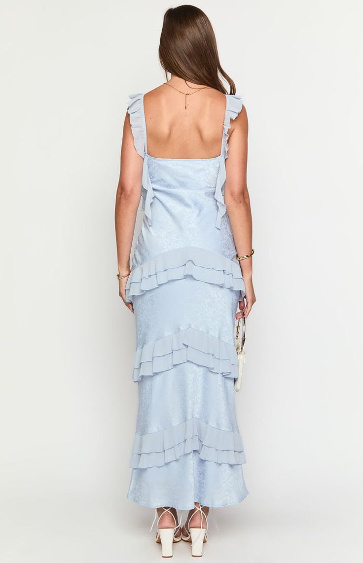 Elegant Grey Blue V-neck Chiffon Sheath Party Dress Formal Evening Gowns