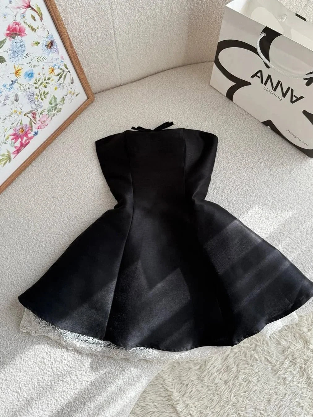 Fashion Black Strapless A-Line Satin Short Prom Dress Homecoming Dress