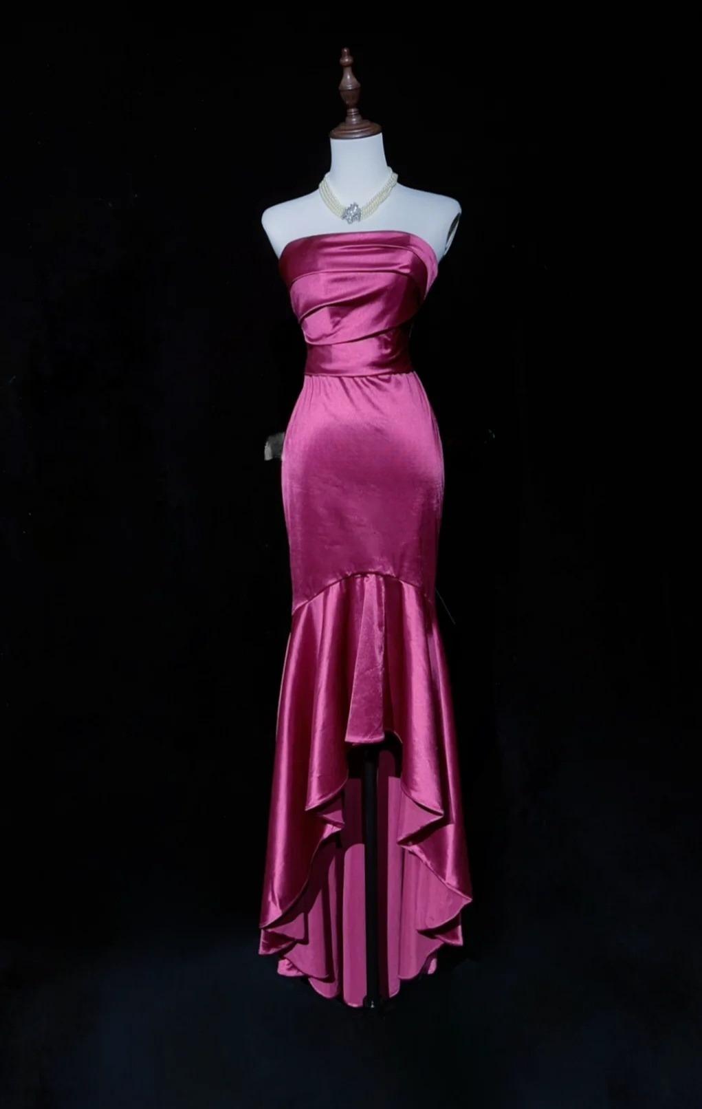 Gorgeous Fuchsia Strapless Mermaid Satin Long Prom Dresses Formal Evening Gowns