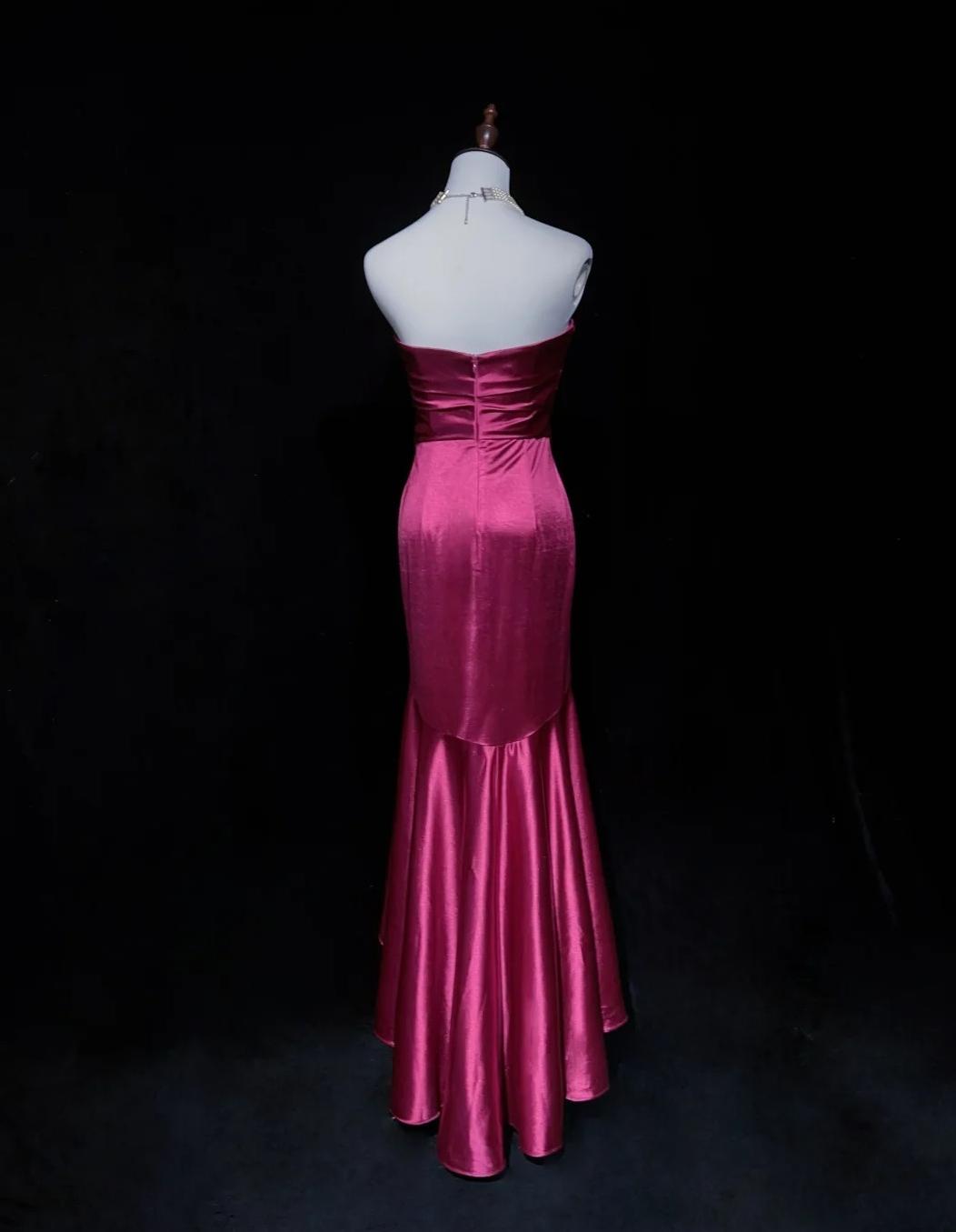 Gorgeous Fuchsia Strapless Mermaid Satin Long Prom Dresses Formal Evening Gowns