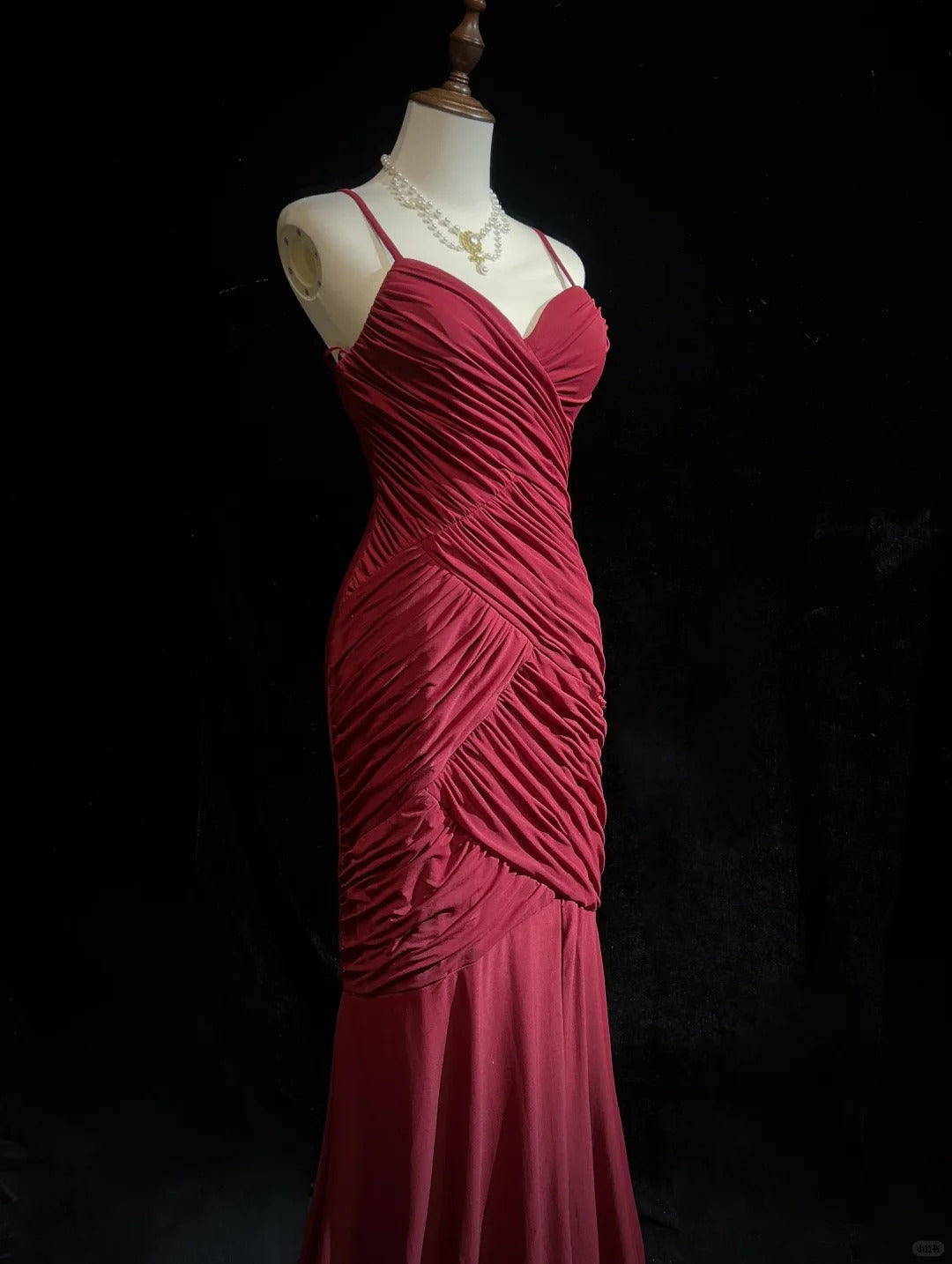 Red Spaghetti Straps Mermaid Chiffon Long Prom Dresses Formal Evening Gowns