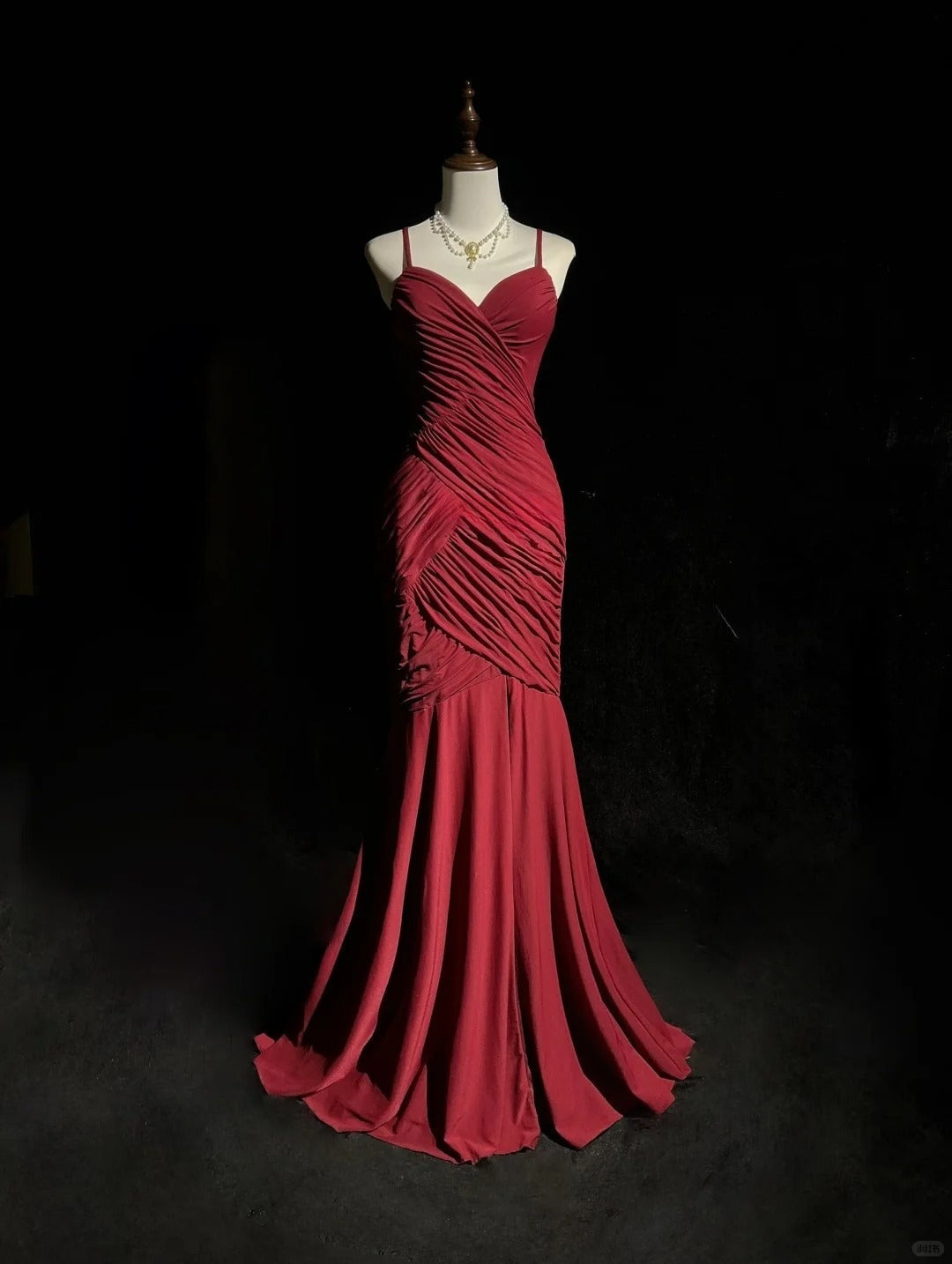 Red Spaghetti Straps Mermaid Chiffon Long Prom Dresses Formal Evening Gowns