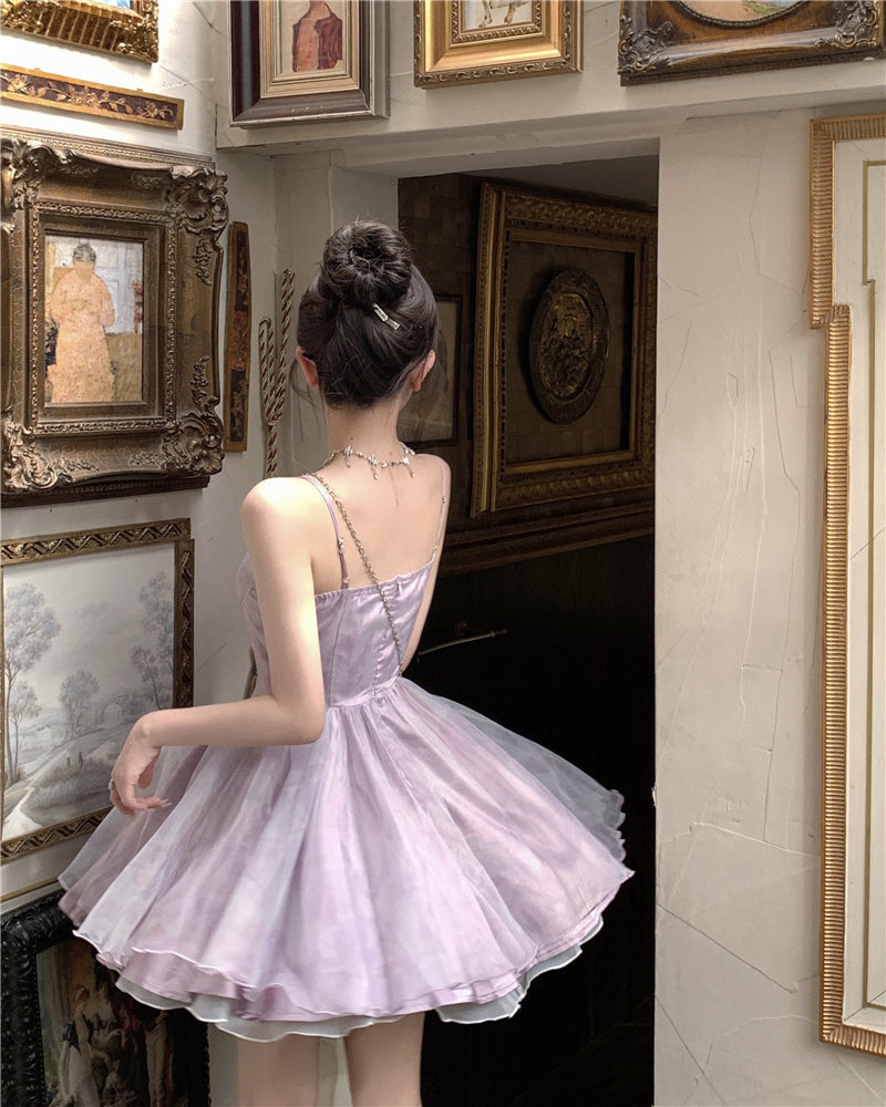 Cute Purple Spaghetti Straps A-Line Short Party Dresses Homecoming Dress