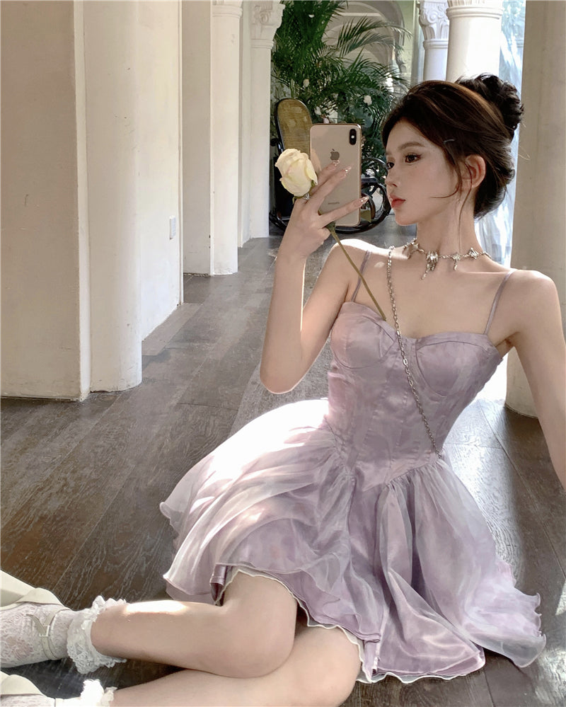 Cute Purple Spaghetti Straps A-Line Short Party Dresses Homecoming Dress