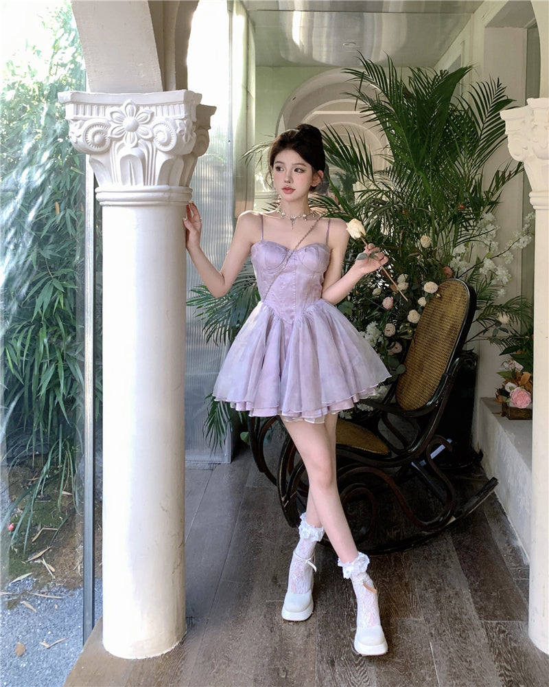 Cute Purple Spaghetti Straps A-Line Short Party Dresses Homecoming Dress