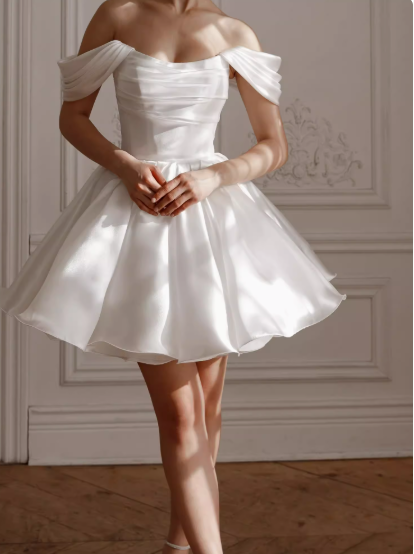 Elegant White Off-Shoulder A-Line Satin Short Party Dresses Homecoming Dress