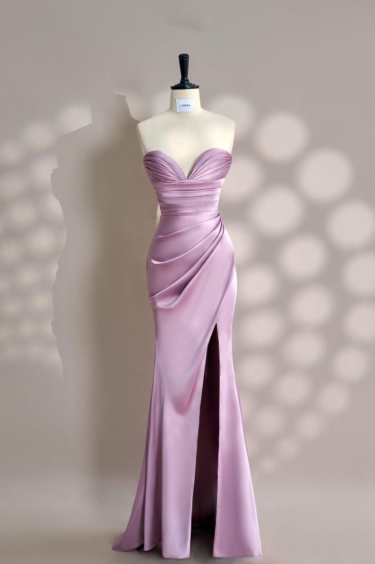 Elegant Pink Sweetheart Neck Mermaid Satin Long Prom Dresses Formal Evening Gowns with Slits