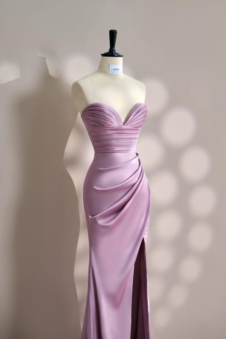 Elegant Pink Sweetheart Neck Mermaid Satin Long Prom Dresses Formal Evening Gowns with Slits