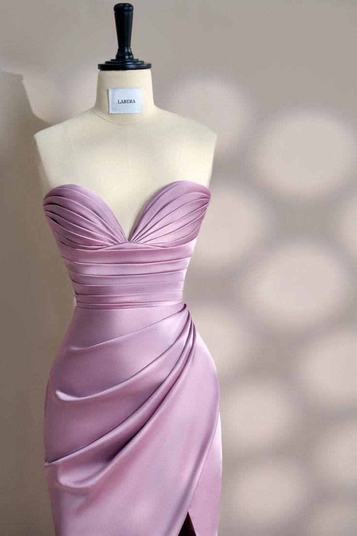 Elegant Pink Sweetheart Neck Mermaid Satin Long Prom Dresses Formal Evening Gowns with Slits