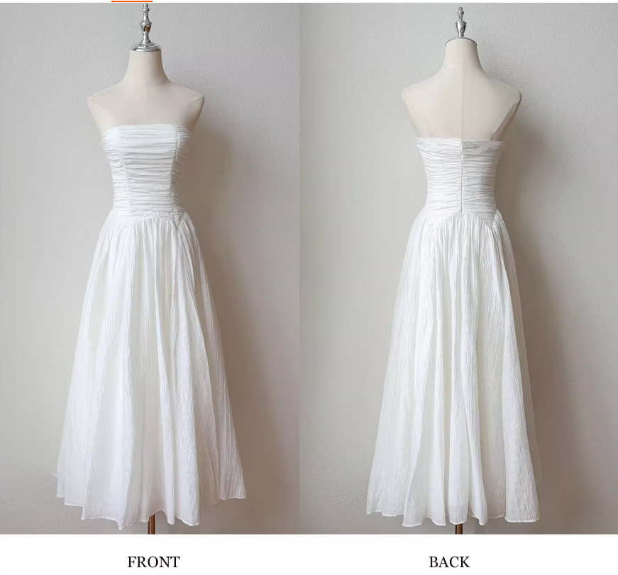 Sweet White Strapless A-Line Chiffon Long Prom Dresses Birthday Evening Gowns