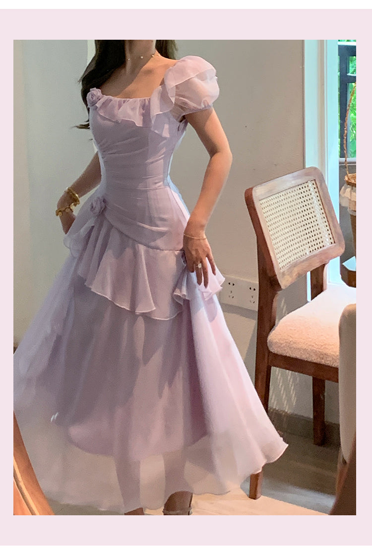 Elegant Light Purple Straps A-Line Chiffon Ruffle Party Dresses