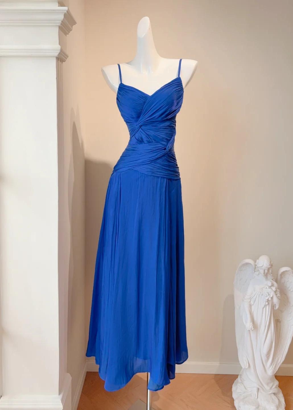 Sweet Royal Blue Spaghetti Straps Chiffon A-Line Chiffon Long Prom Dresses Party Dress