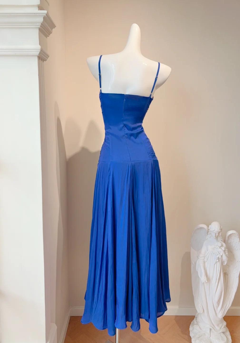 Sweet Royal Blue Spaghetti Straps Chiffon A-Line Chiffon Long Prom Dresses Party Dress
