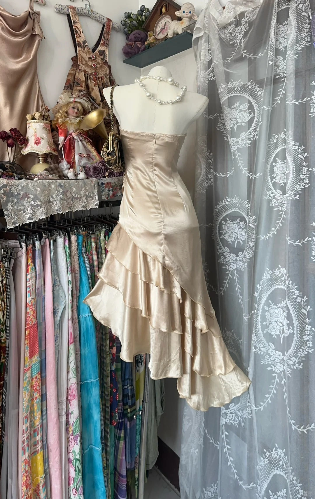 Elegant Champagne Strapless Mermaid Satin Short Prom Dresses Party Dress