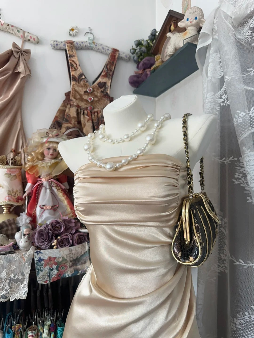 Elegant Champagne Strapless Mermaid Satin Short Prom Dresses Party Dress