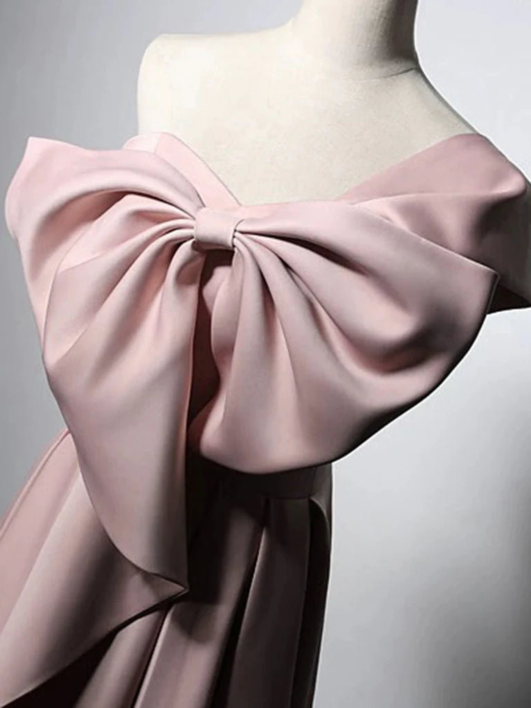 A-Line Satin Pink Long Prom Dress Pink Long Formal Dress