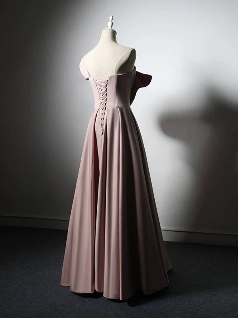 A-Line Satin Pink Long Prom Dress Pink Long Formal Dress