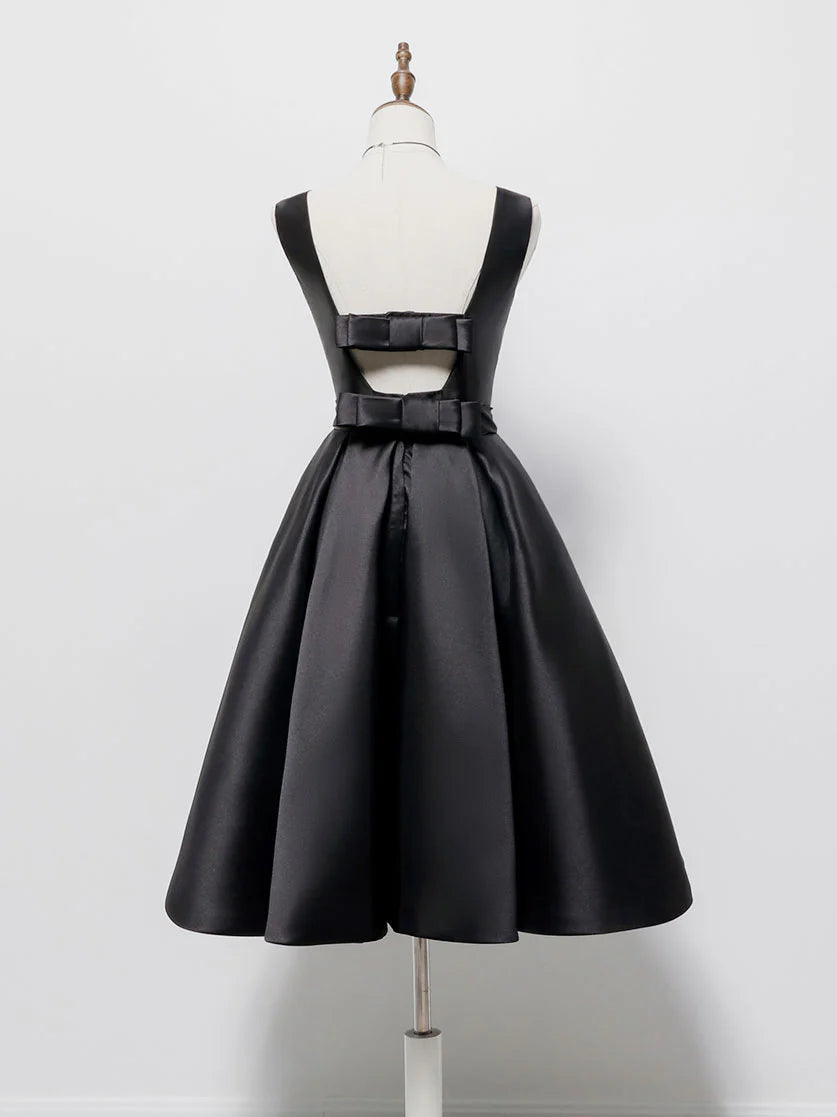 Simple A-Line Satin Black Short Prom Dress Black Homecoming Dress