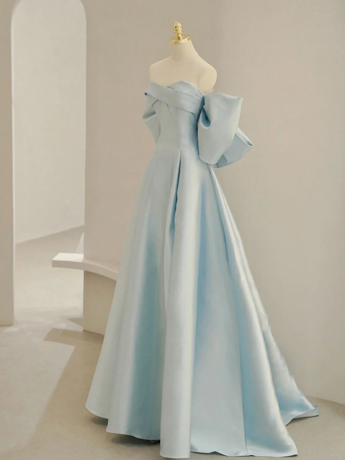 Blue Satin Long Prom Dress A-line Blue Formal Evening Dress