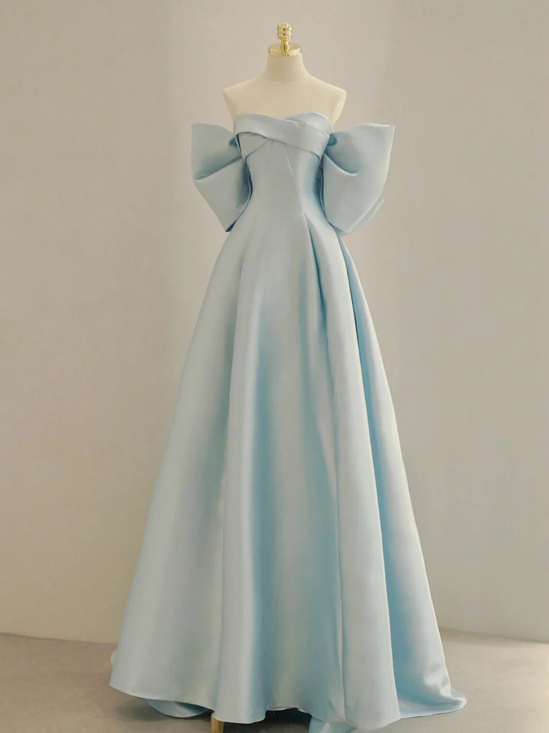 Blue Satin Long Prom Dress A-line Blue Formal Evening Dress