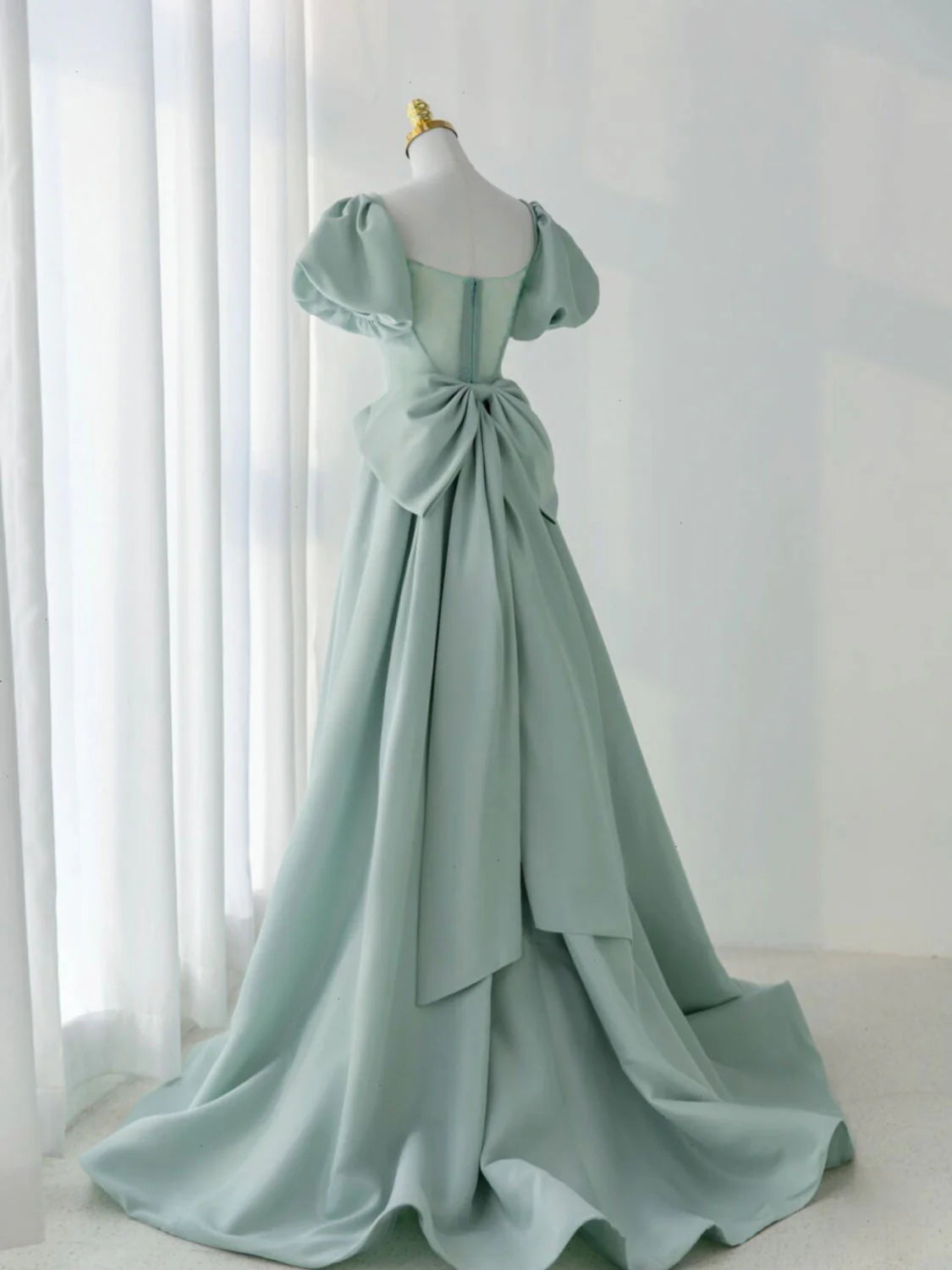A-Line Green Satin Long Prom Dresses Green Formal Evening Dresses