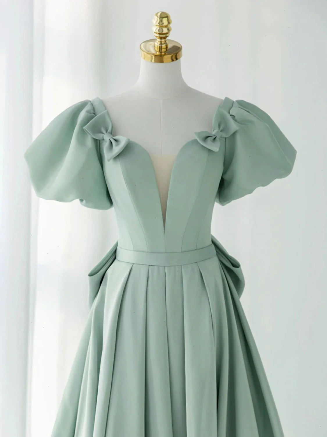 A-Line Green Satin Long Prom Dresses Green Formal Evening Dresses