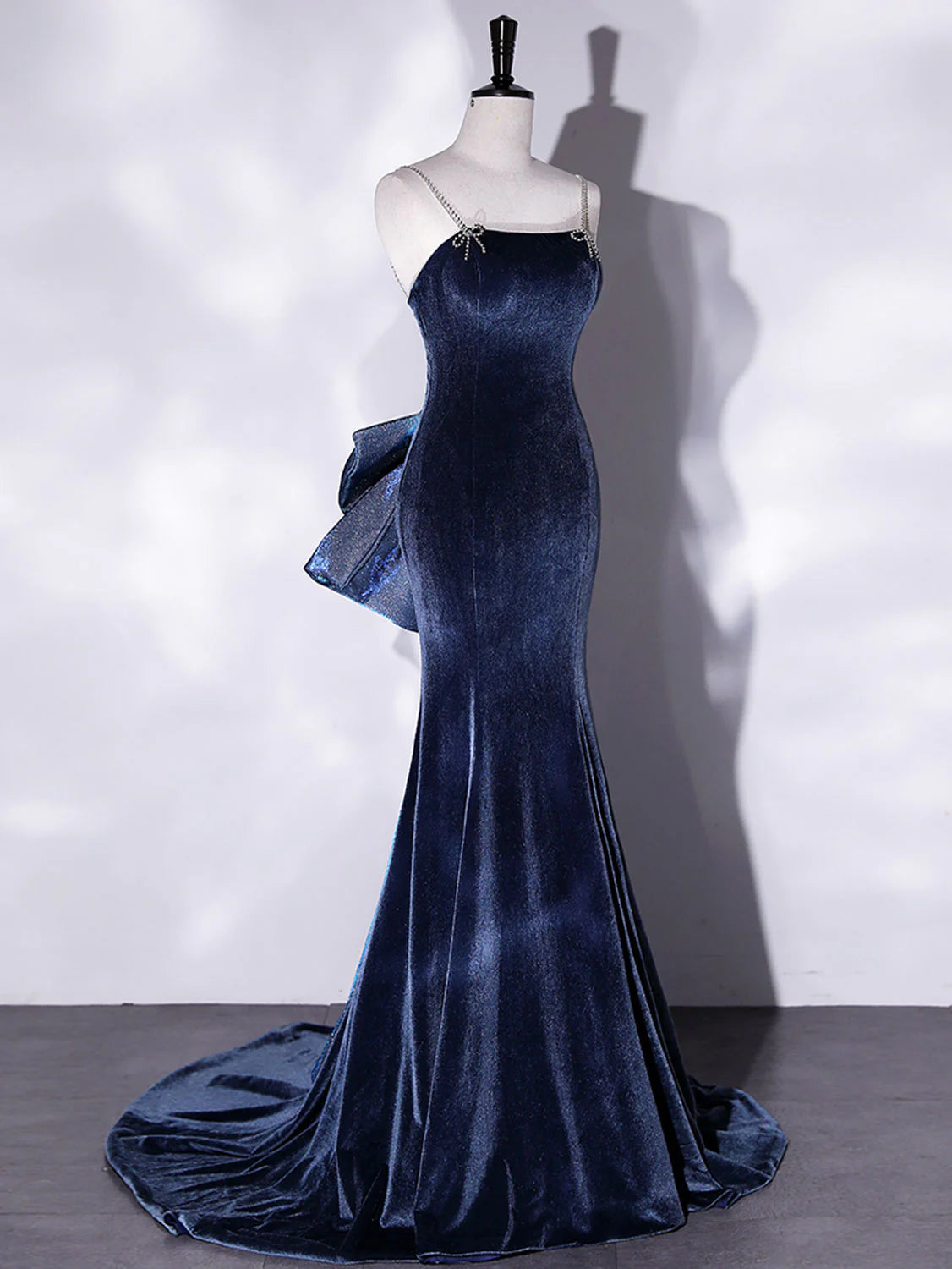 Unique Mermaid Velvet Long Prom Dresses Velvet Formal Evening Dresses