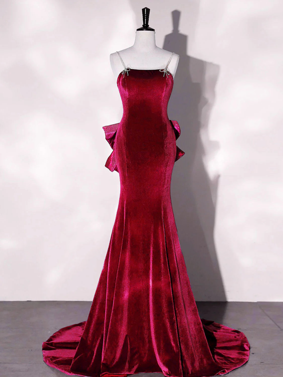Unique Mermaid Velvet Long Prom Dresses Velvet Formal Evening Dresses
