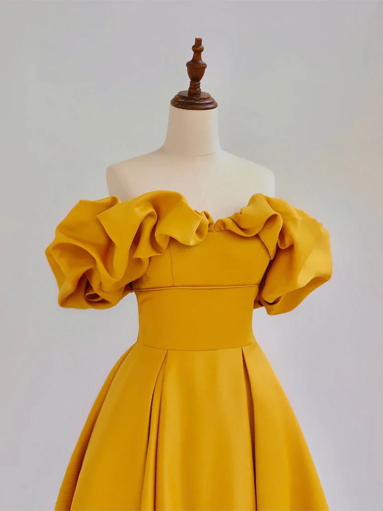A-Line Off Shoulder Yellow Long Prom Dress Yellow Long Graduation Dress