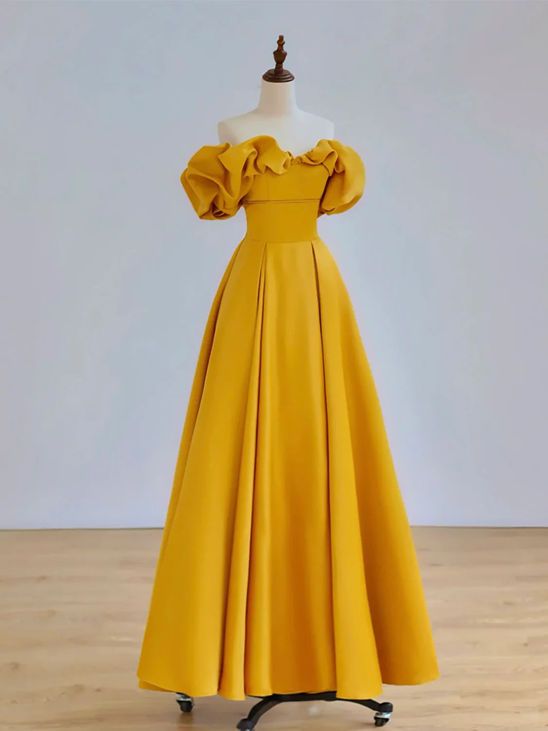 A-Line Off Shoulder Yellow Long Prom Dress Yellow Long Graduation Dress