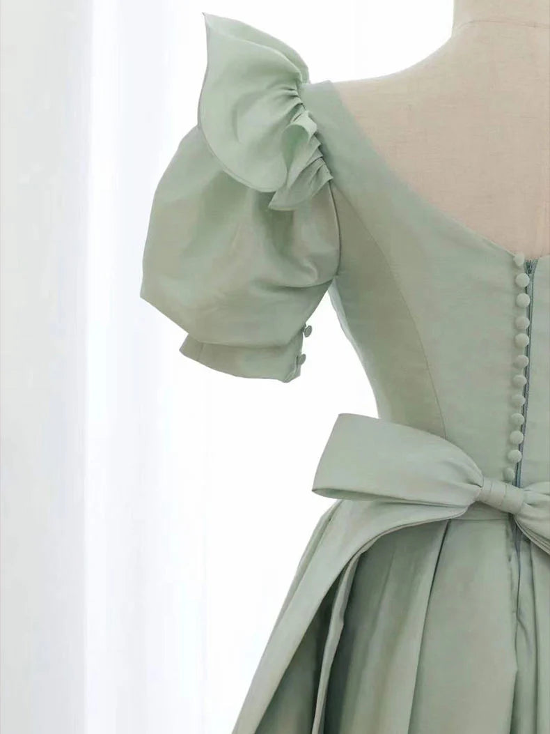 Simple green v neck satin short prom dress green evening dress