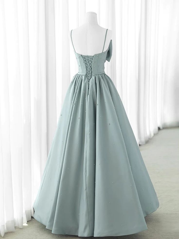 A-Line Satin Gray Long Prom Dresses Gray Long Formal Dresses