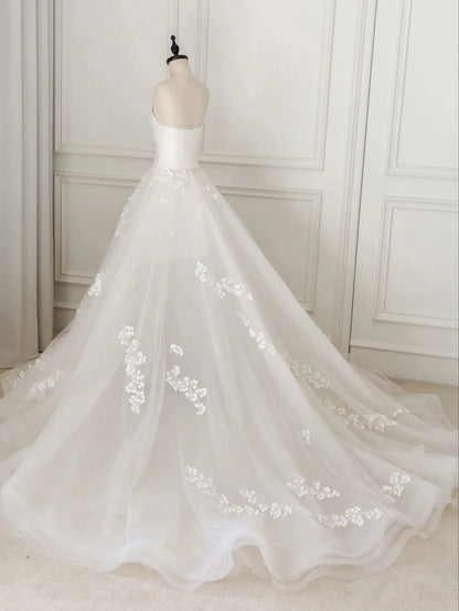 Ivory V Neck Tulle Lace Long Wedding Dress Ivory Tulle Wedding Gown