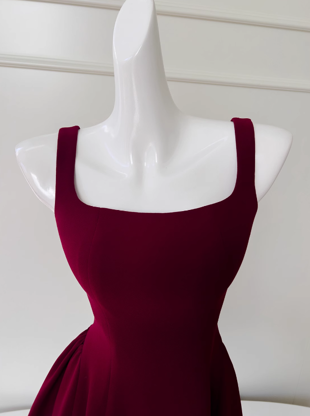Burgundy A-line Spaghetti Strap Short Prom Dress Homecoming Dress
