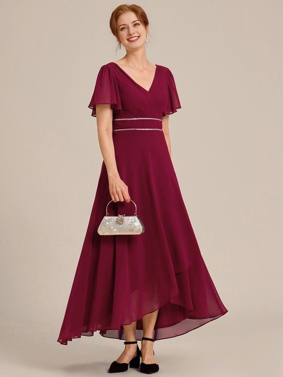 Double V-Neck Waist Trimmed Chiffon Mother of the Bride Dress
