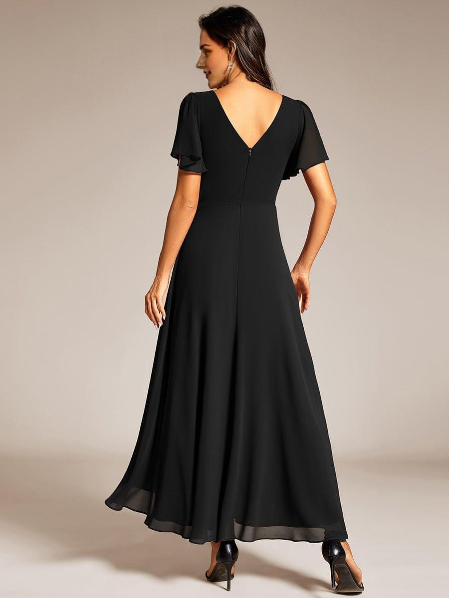 Double V-Neck Waist Trimmed Chiffon Mother of the Bride Dress