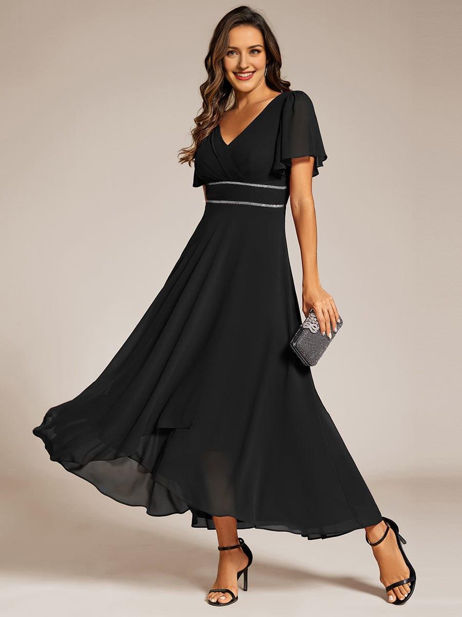 Double V-Neck Waist Trimmed Chiffon Mother of the Bride Dress