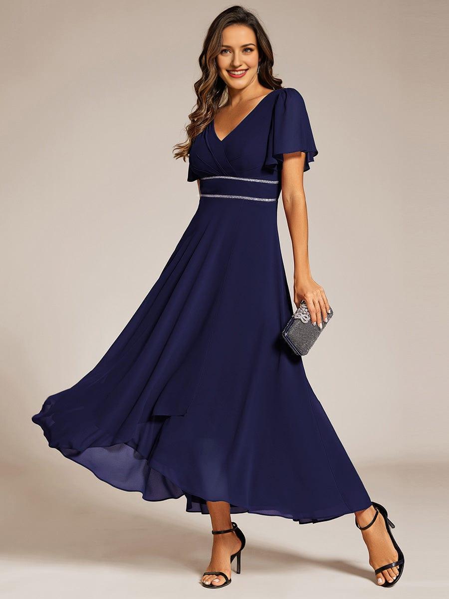 Double V-Neck Waist Trimmed Chiffon Mother of the Bride Dress