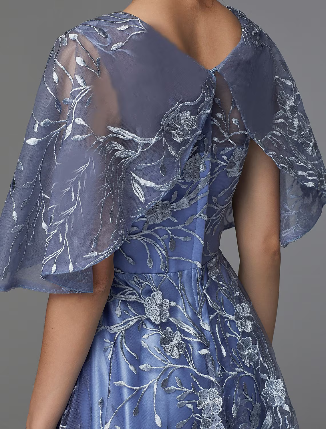 A-Line Floral Dress Wedding Guest Sleeveless V Neck Lace V Back with Pattern Print Appliques