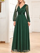 Dress Mother of the Bride Dress Elegant Party Sparkle & Shine V Neck Floor Length Chiffon Long Sleeve with Sequin