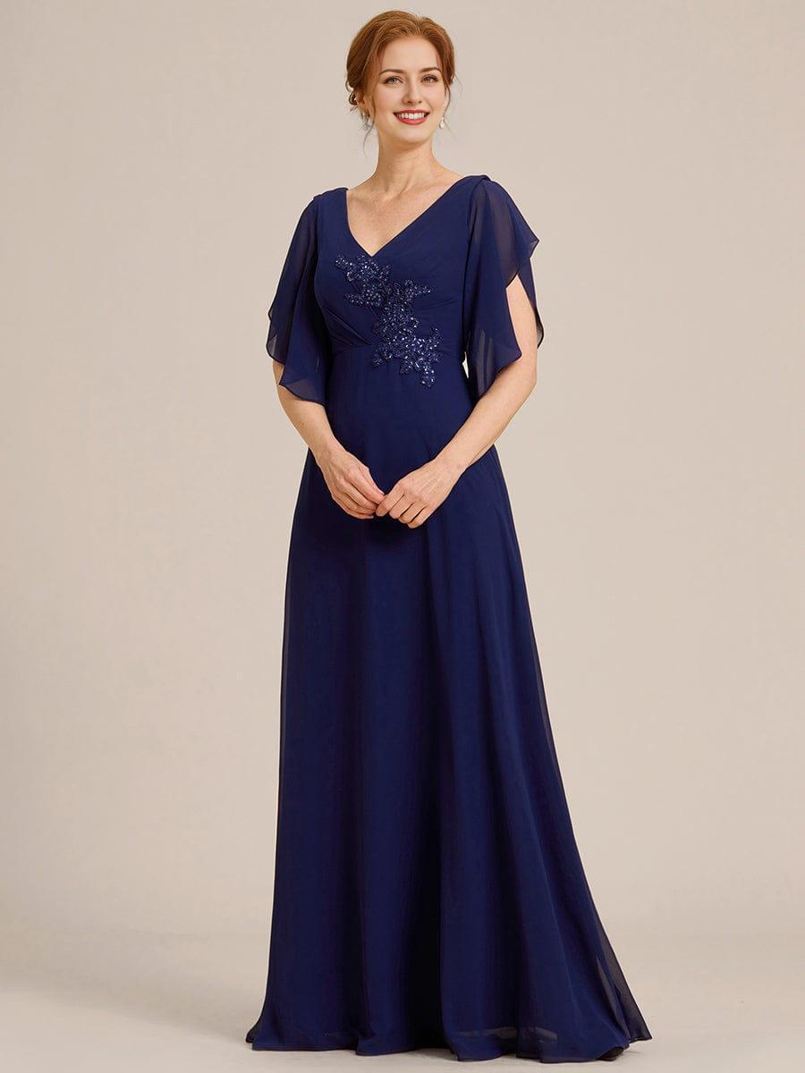 Half Sleeves Top Applique Decoration Chiffon Mother of the Bride Dress