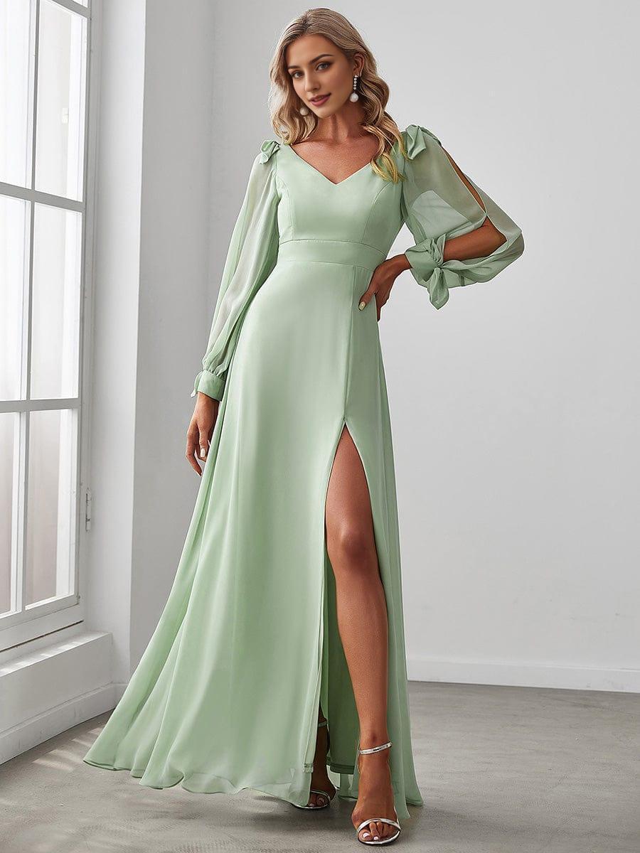 Open Lantern Sleeve A-Line Mother of the Bride Dress